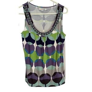 Boden Blouse Sleeveless Bead Neckline Modern Abstract Tank Top